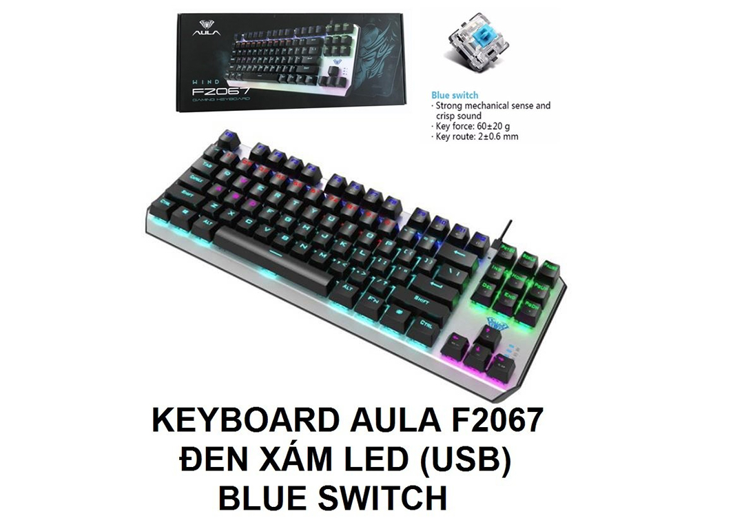 Bàn Phím Cơ Gaming Aula F2067 Tkl K-rgd Có Đèn Led Xanh ...