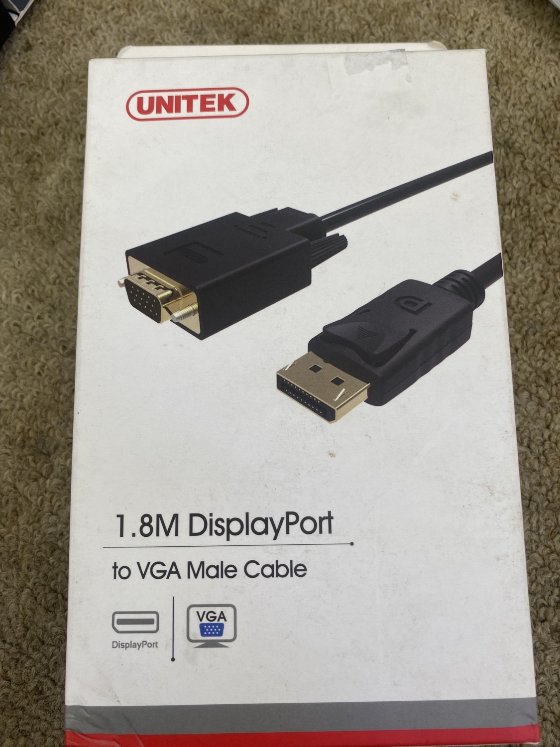 DisplayPort to VGA Male Cable 1,8 met