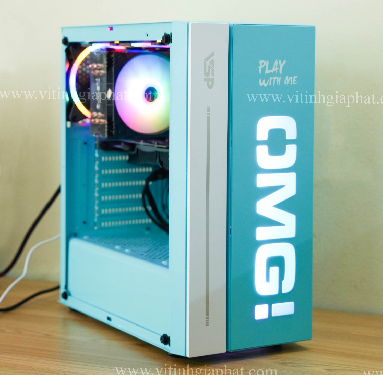 vỏ case Gaming VSP OMG xanh=đen