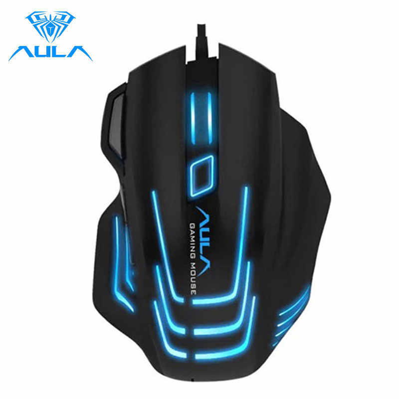 AULA S18 Gaming Mouse with 7 Customized Marco Keys Balancing Weight 6 DPI Breath Light Mouse for PC Laptop Computer