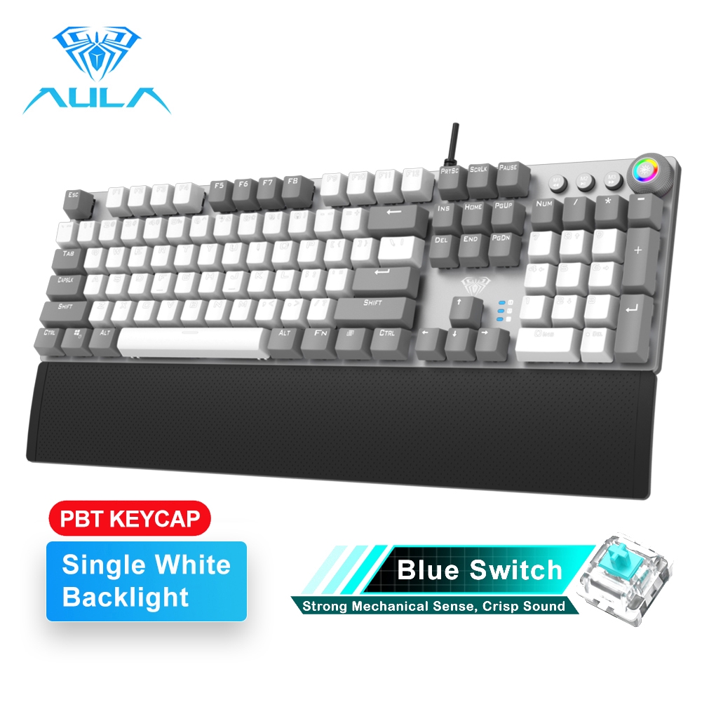 Bàn phím cơ gaming AULA F2088/F2058 chống bóng mờ tích hợp nút điều chỉnh đa phương tiện có đệm tỳ tay