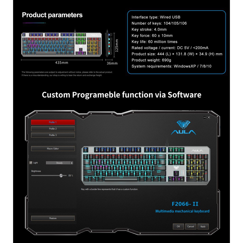 AULA Gaming Keyboards Mechanical F2066